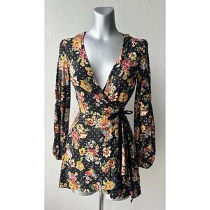 Zara Floral Wrap Front V-neck Short Romper Long Sleeve Women’s XS Cottage Boho